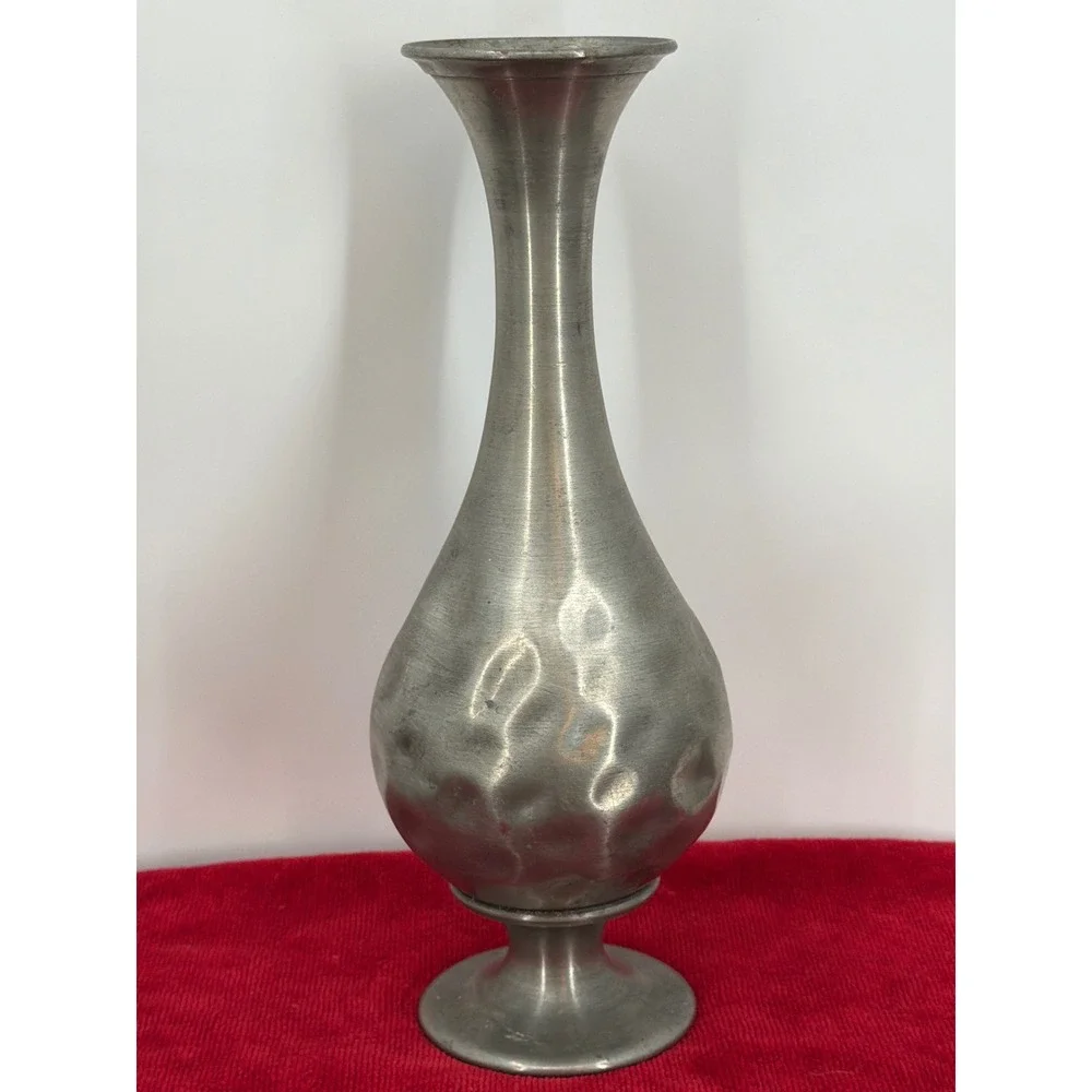 Vintage Metalars Italian Pewter Bud Vase Hammered Hand Made Italy 9.75 Inch